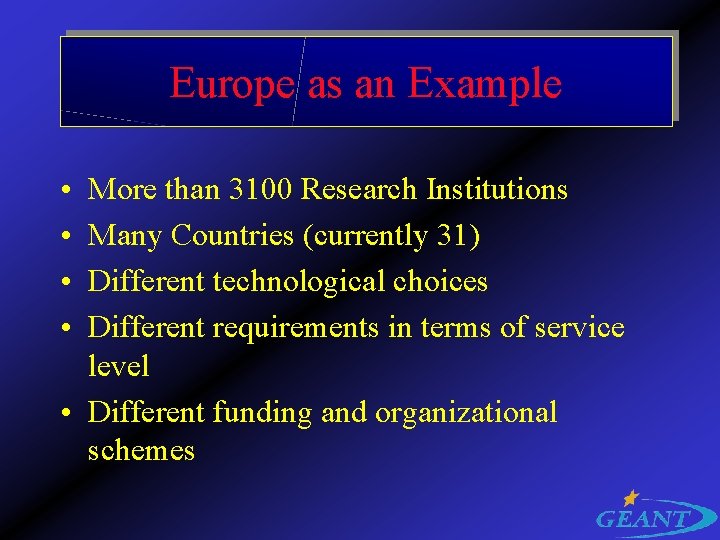 Europe as an Example • • More than 3100 Research Institutions Many Countries (currently