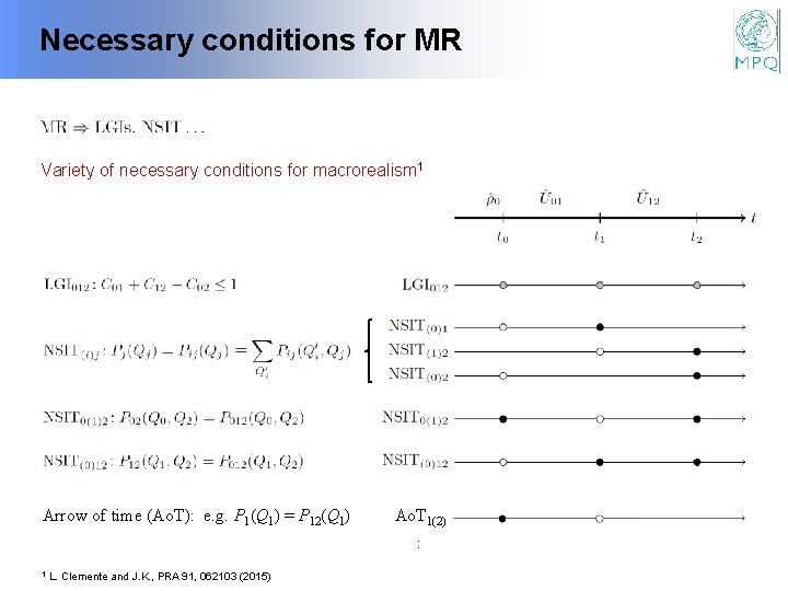 Necessary conditions for MR Variety of necessary conditions for macrorealism 1 Arrow of time