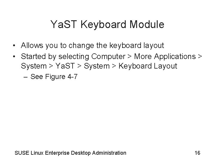 Ya. ST Keyboard Module • Allows you to change the keyboard layout • Started
