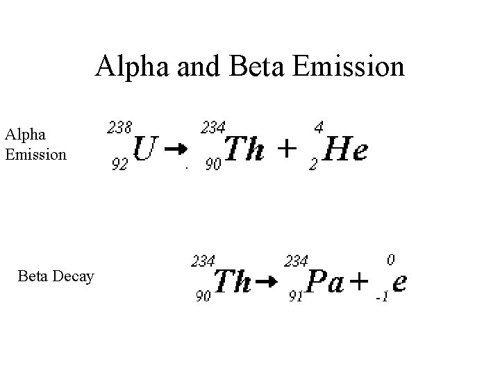 Alpha and Beta Emission Alpha Emission . e. . Beta Decay 