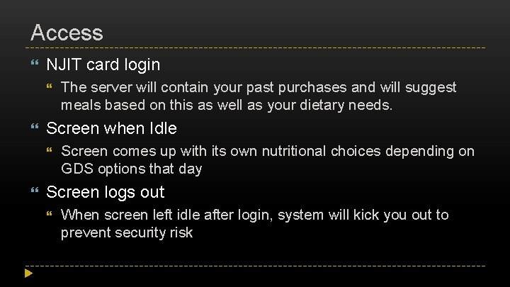 Access NJIT card login Screen when Idle The server will contain your past purchases