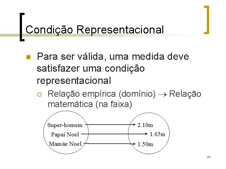 Condição Representacional n Para ser válida, uma medida deve satisfazer uma condição representacional ¡