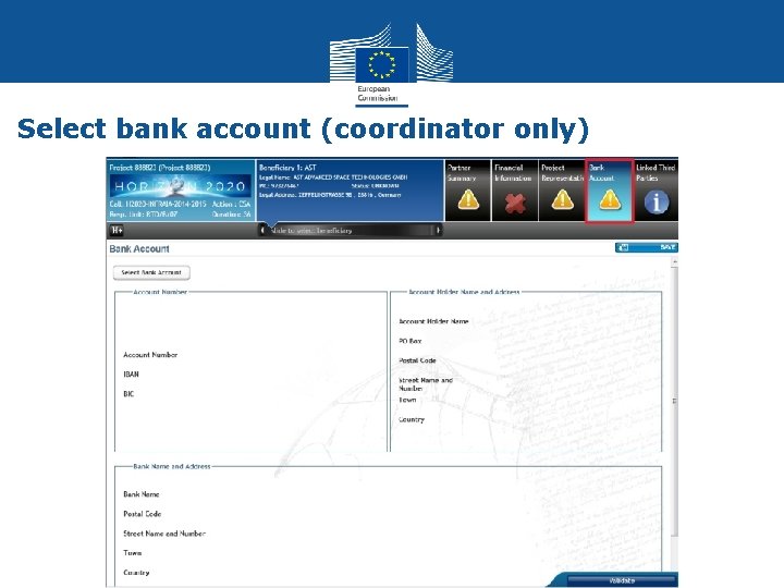 Select bank account (coordinator only) 