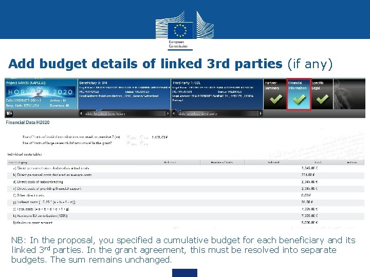 Add budget details of linked 3 rd parties (if any) NB: In the proposal,