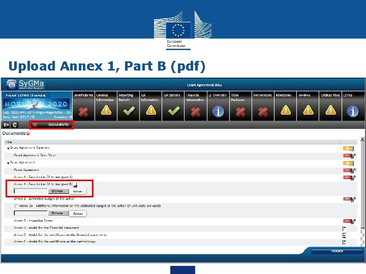 Upload Annex 1, Part B (pdf) Project 123456 (Example) 