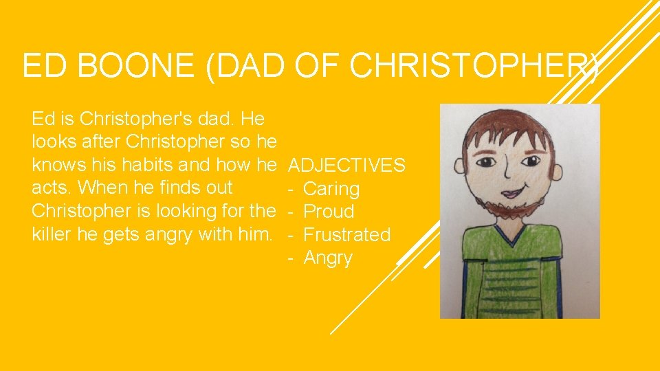 ED BOONE (DAD OF CHRISTOPHER) Ed is Christopher's dad. He looks after Christopher so