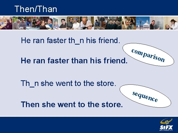 Then/Than He ran faster th_n his friend. com He ran faster than his friend.