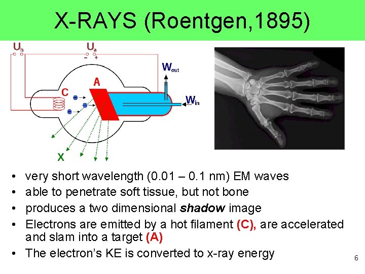 X-RAYS (Roentgen, 1895) • • very short wavelength (0. 01 – 0. 1 nm) X-RAYS (Roentgen, 1895) • • very short wavelength (0. 01 – 0. 1 nm)