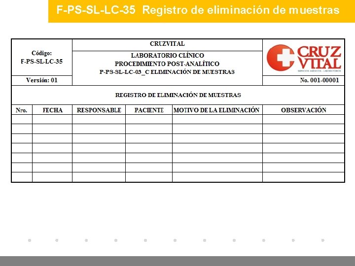 F-PS-SL-LC-35 Registro de eliminación de muestras www. company. com 