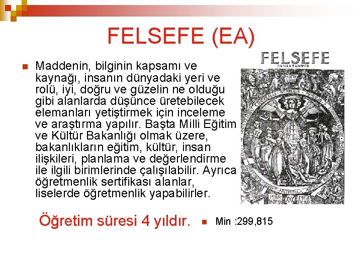 FELSEFE (EA) Maddenin, bilginin kapsamı ve kaynağı, insanın dünyadaki yeri ve rolü, iyi, doğru