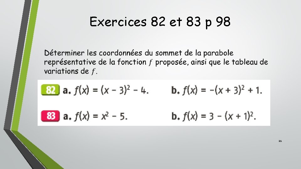 Exercices 82 et 83 p 98 21 