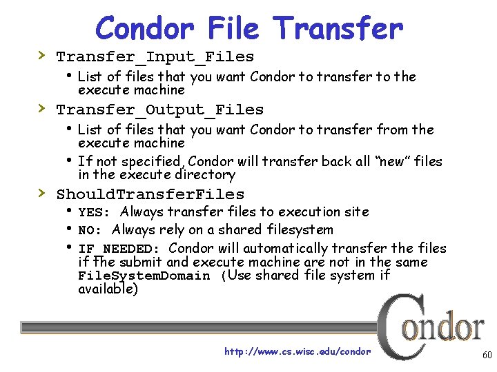 Condor File Transfer › Transfer_Input_Files List of files that you want Condor to transfer