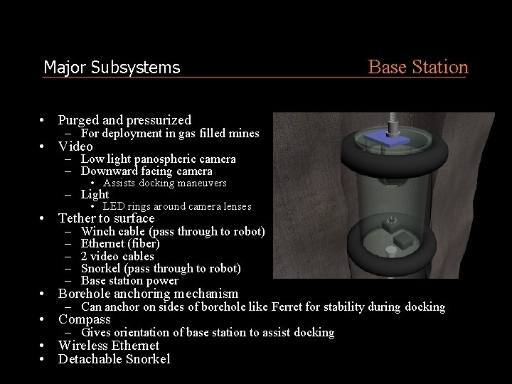 Major Subsystems Base Station • Purged and pressurized – For deployment in gas filled