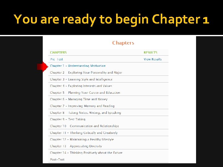 You are ready to begin Chapter 1 