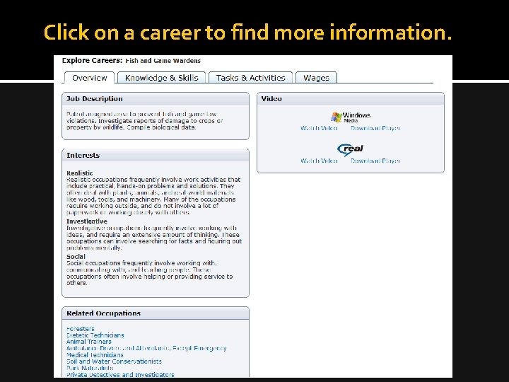 Click on a career to find more information. 