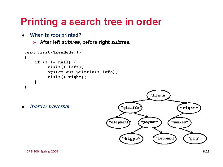 Printing a search tree in order l When is root printed? Ø After left