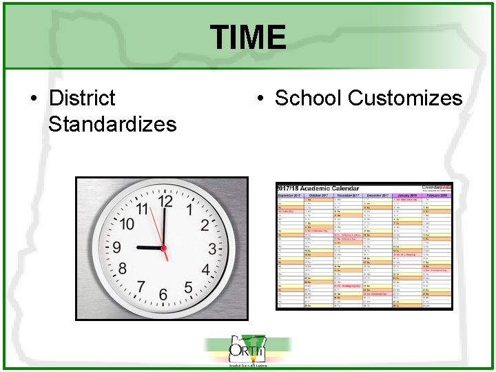 TIME • District Standardizes • School Customizes 