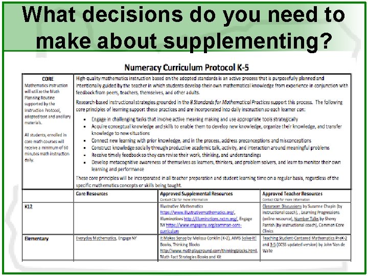 What decisions do you need to make about supplementing? 