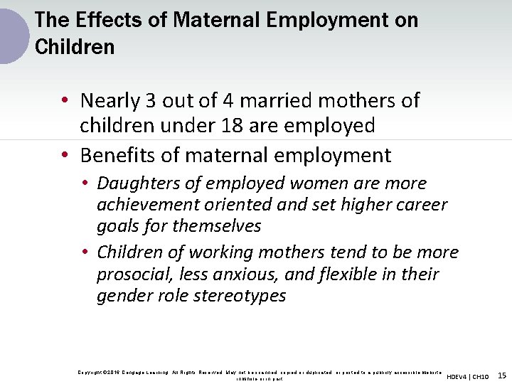The Effects of Maternal Employment on Children • Nearly 3 out of 4 married The Effects of Maternal Employment on Children • Nearly 3 out of 4 married