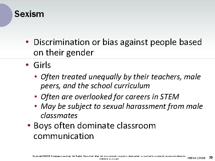 Sexism • Discrimination or bias against people based on their gender • Girls • Sexism • Discrimination or bias against people based on their gender • Girls •