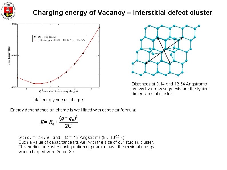 Charging energy of Vacancy – Interstitial defect cluster Distances of 8. 14 and 12.