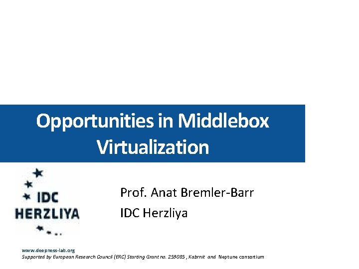 Opportunities in Middlebox Virtualization Prof. Anat Bremler-Barr IDC Herzliya www. deepness-lab. org Supported by