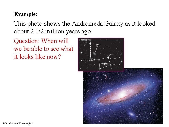 Example: This photo shows the Andromeda Galaxy as it looked about 2 1/2 million