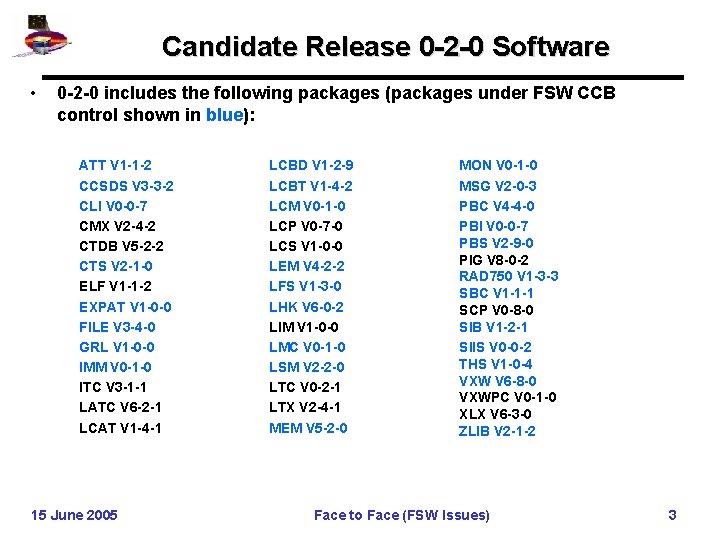 Candidate Release 0 -2 -0 Software • 0 -2 -0 includes the following packages