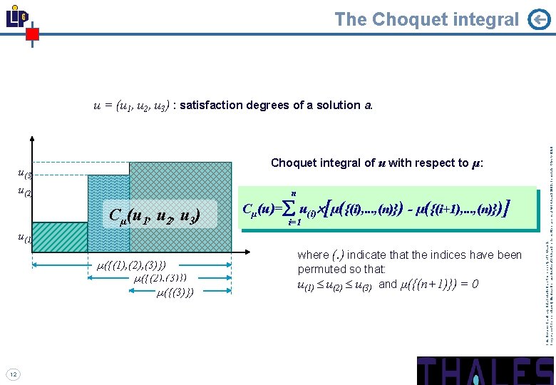 The Choquet integral of u with respect to µ: u(3) u(2) n Cµ(u 1,