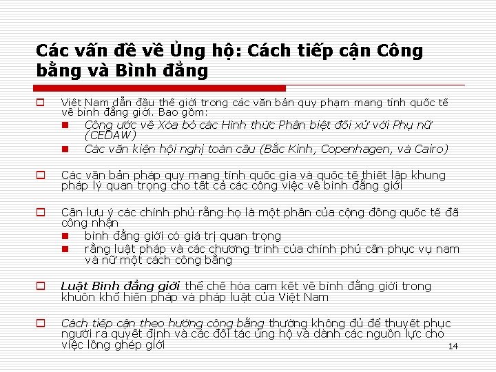 Các vấn đề về Ủng hộ: Cách tiếp cận Công bằng và Bình đẳng