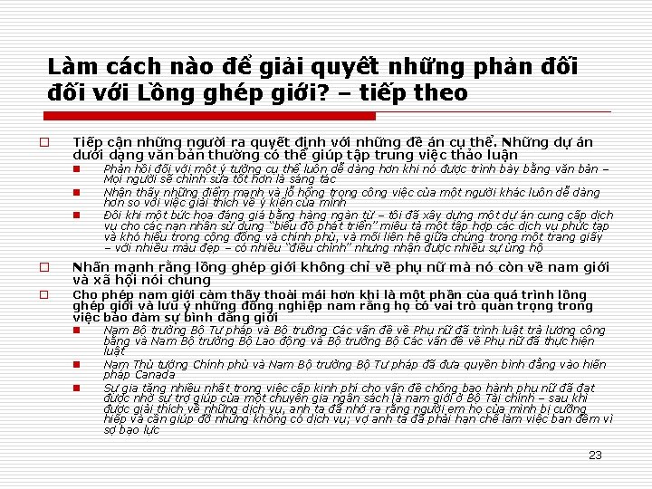Làm cách nào để giải quyết những phản đối với Lồng ghép giới? –