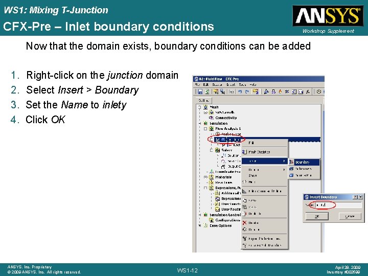 WS 1: Mixing T-Junction CFX-Pre – Inlet boundary conditions Workshop Supplement Now that the