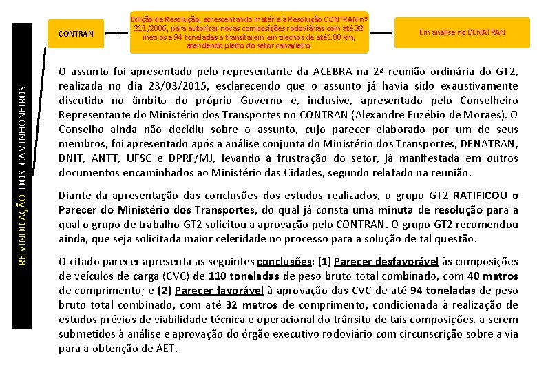 REIVINDICAÇÃO DOS CAMINHONEIROS CONTRAN Edição de Resolução, acrescentando matéria à Resolução CONTRAN nº 211/2006, REIVINDICAÇÃO DOS CAMINHONEIROS CONTRAN Edição de Resolução, acrescentando matéria à Resolução CONTRAN nº 211/2006,