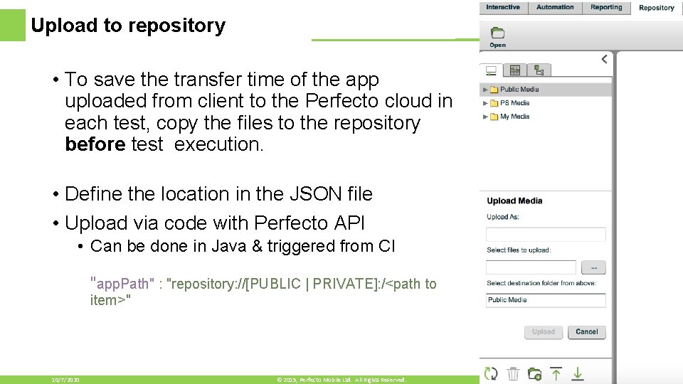 Upload to repository • To save the transfer time of the app uploaded from