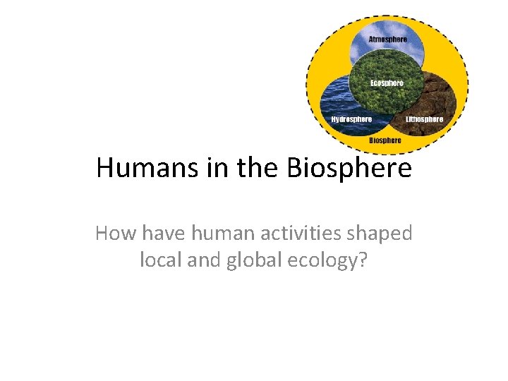 Humans in the Biosphere How have human activities shaped local and global ecology? 