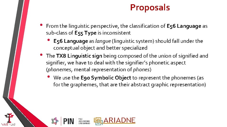 Proposals • • From the linguistic perspective, the classification of E 56 Language as