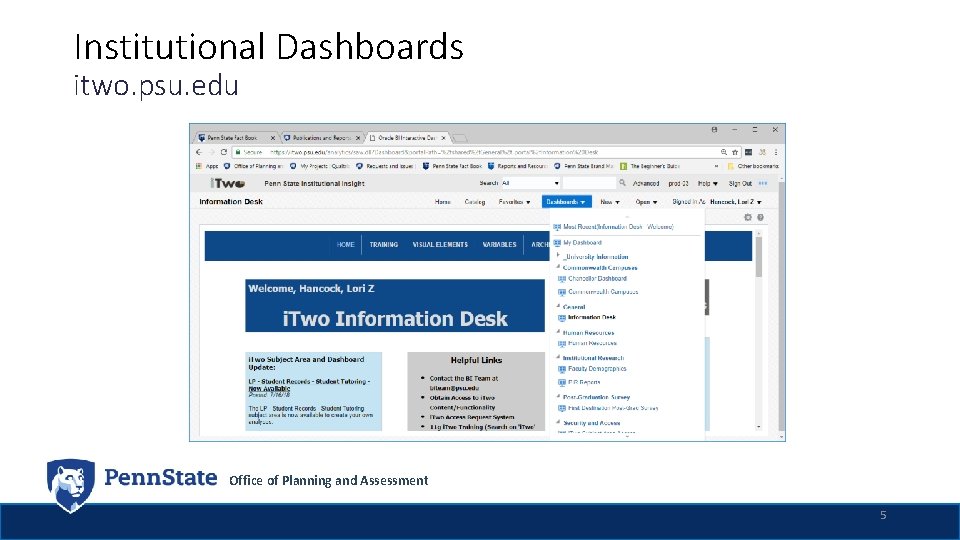 Institutional Dashboards itwo. psu. edu Office of Planning and Assessment 5 