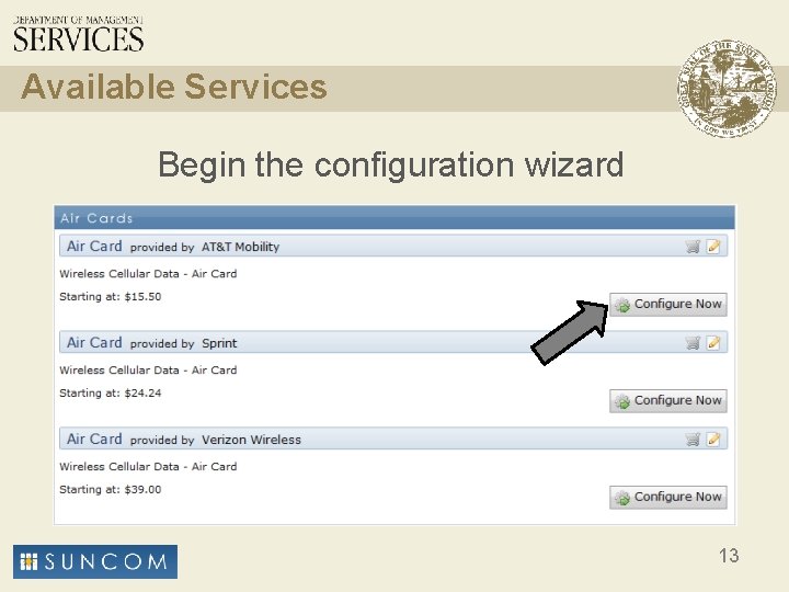 Available Services Begin the configuration wizard 13 