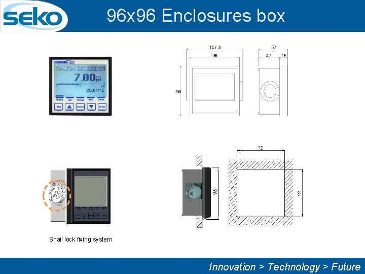 96 x 96 Enclosures box Snail lock fixing system Innovation > Technology > Future