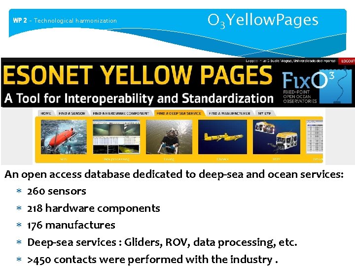 WP 2 – Technological harmonization O 3 Yellow. Pages An open access database dedicated