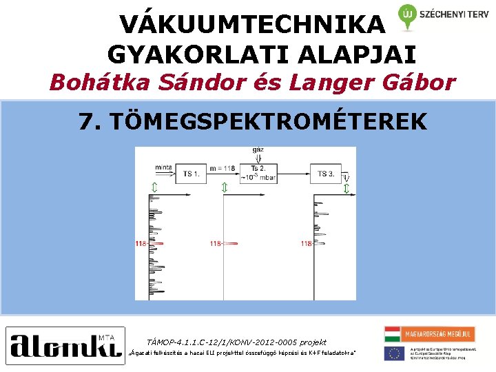 VÁKUUMTECHNIKA GYAKORLATI ALAPJAI Bohátka Sándor és Langer Gábor 7. TÖMEGSPEKTROMÉTEREK TÁMOP-4. 1. 1. C-12/1/KONV-2012