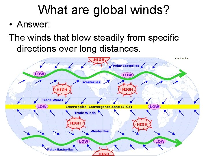 What are global winds? • Answer: The winds that blow steadily from specific directions