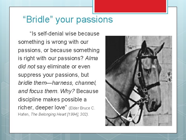 “Bridle” your passions “Is self-denial wise because something is wrong with our passions, or