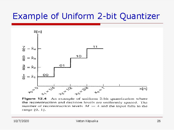 Example of Uniform 2 -bit Quantizer 10/7/2020 Veton Këpuska 26 