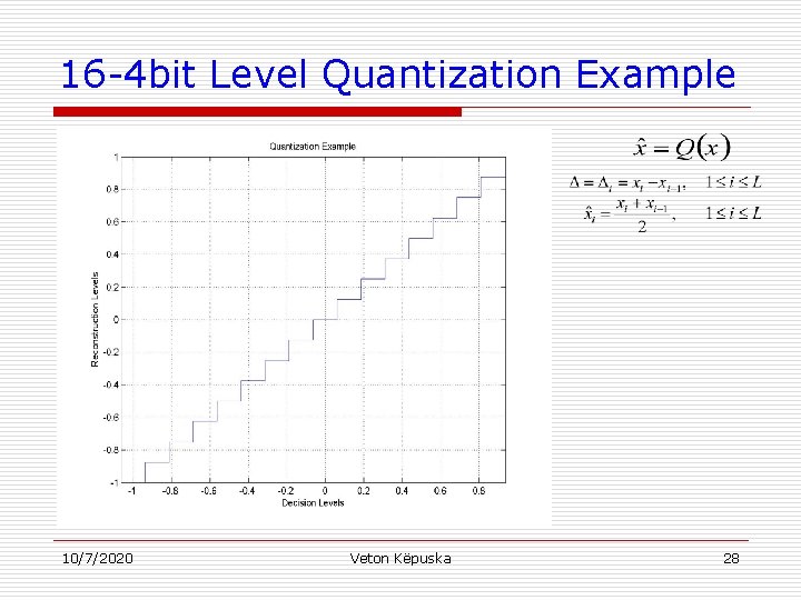 16 -4 bit Level Quantization Example 10/7/2020 Veton Këpuska 28 