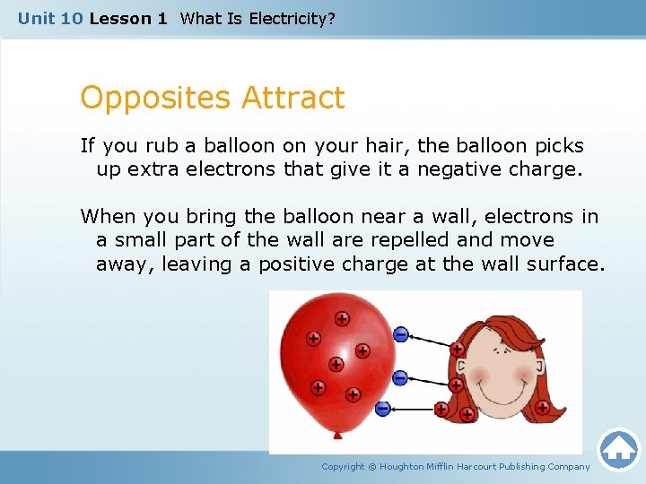 Unit 10 Lesson 1 What Is Electricity? Opposites Attract If you rub a balloon