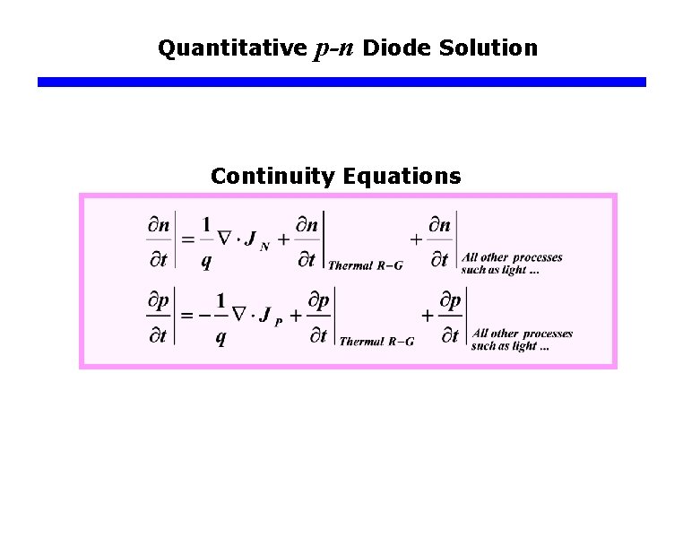 Quantitative p-n Diode Solution Continuity Equations 