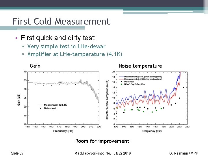First Cold Measurement • First quick and dirty test: ▫ Very simple test in