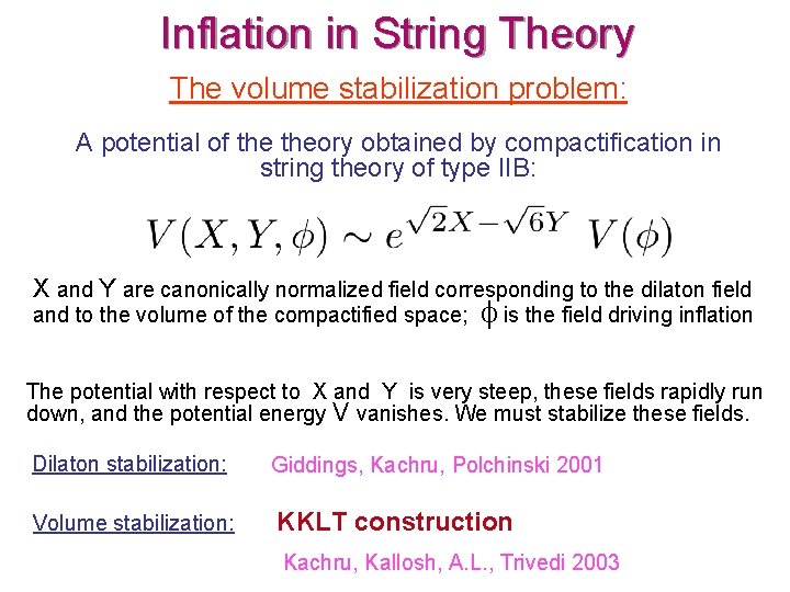 Inflation in String Theory The volume stabilization problem: A potential of theory obtained by Inflation in String Theory The volume stabilization problem: A potential of theory obtained by