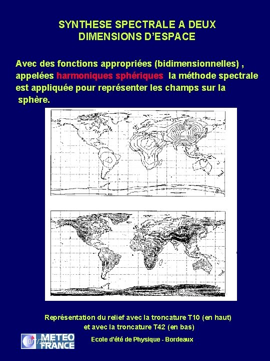 SYNTHESE SPECTRALE A DEUX DIMENSIONS D’ESPACE Avec des fonctions appropriées (bidimensionnelles) , appelées harmoniques